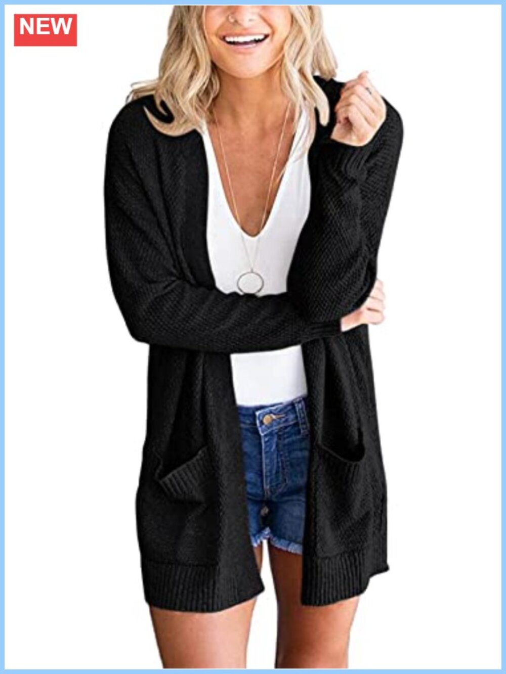 Waffle Knit Open Front Cardigan Lightweight Loose Fit Long Sleeve Women's
